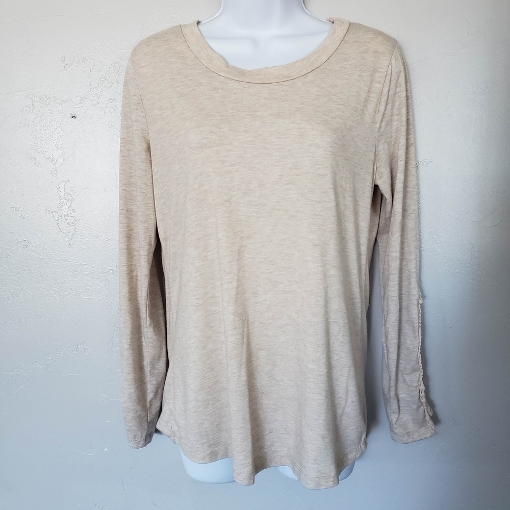 Rue21 XL Beige Long Sleeve Shirt Crochet Lace Accent Boho Fall Neutral Top